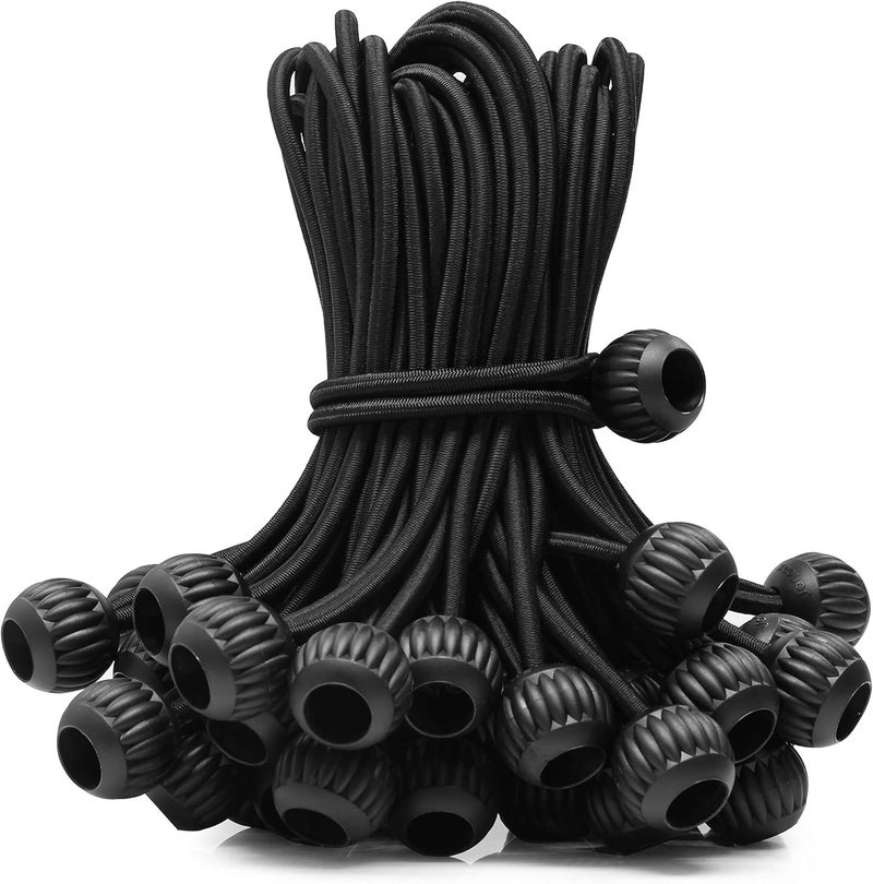 Joneaz Ball Bungee Cord 4 inch,Black Color, High Elastic Shock Bungee Tie Down Cord, Real Rubber, 50-Piece, UV-Resistant, Heavy Duty - Image 1
